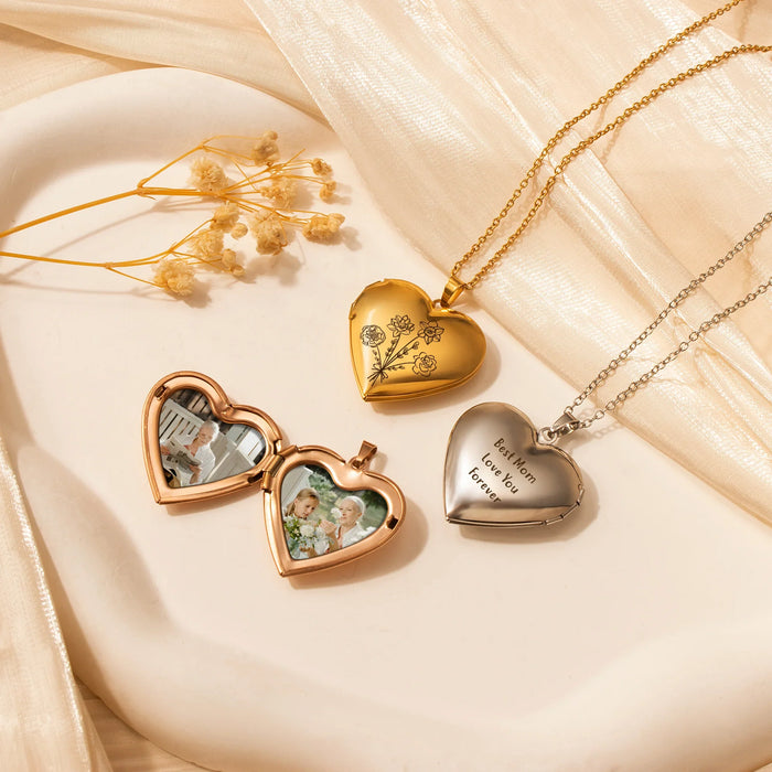 Heart Build Your Own Bouquet Photo Locket Necklace-Jewelry-Anavia-Afterlife Essentials