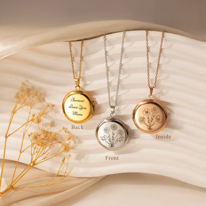 Round Build Your Own Bouquet Photo Locket Necklace-Jewelry-Anavia-Afterlife Essentials