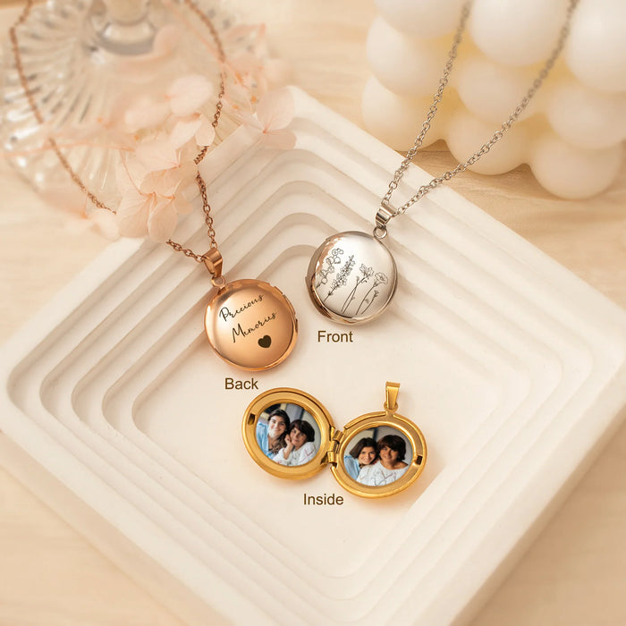 Round Flower Garden Bouquet Photo Locket Necklace-Jewelry-Anavia-Afterlife Essentials
