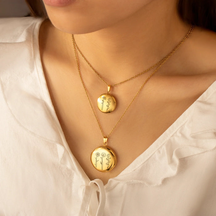 Round Flower Garden Bouquet Photo Locket Necklace-Jewelry-Anavia-Afterlife Essentials