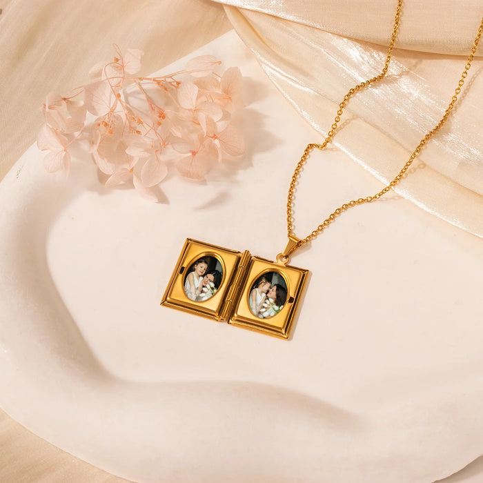 Square Birth Flower Photo Locket Necklace-Jewelry-Anavia-Afterlife Essentials