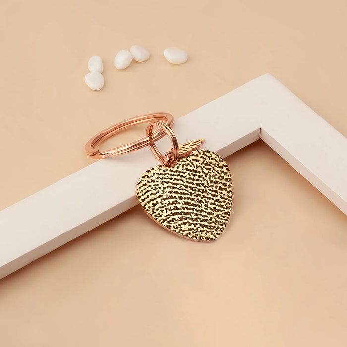 Fingerprint Heart Memorial Key Chain with Angel Wing Charm-Jewelry-Anavia-Afterlife Essentials
