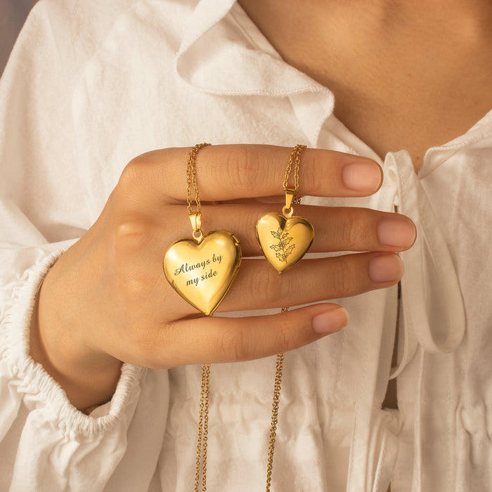 Birth Flower Heart Photo Locket Necklace-Jewelry-Anavia-Afterlife Essentials