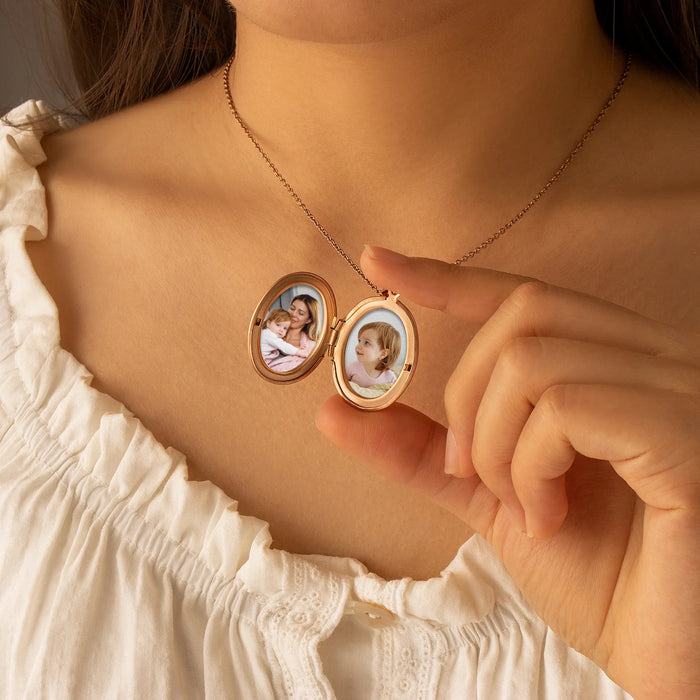 Oval Birth Flower Photo Locket Necklace-Jewelry-Anavia-Afterlife Essentials