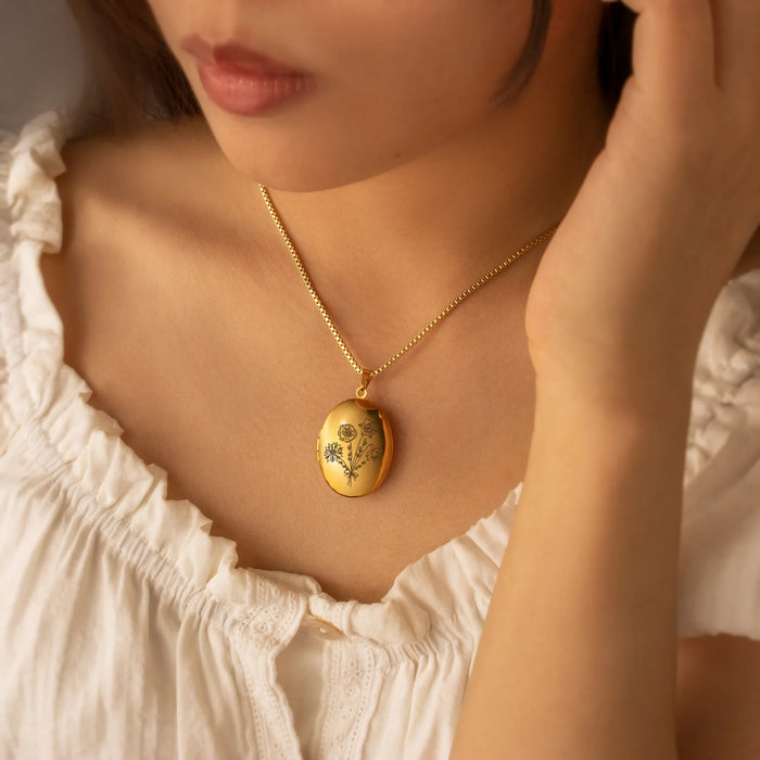 Oval Build Your Own Bouquet Photo Locket Necklace-Jewelry-Anavia-Afterlife Essentials
