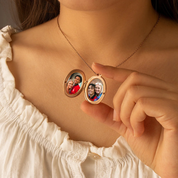 Oval Birth Flower and Name Photo Locket Necklace-Jewelry-Anavia-Afterlife Essentials