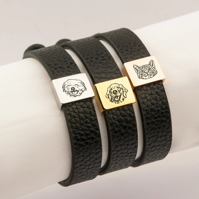 Personalized Pet Portrait Memorial Leather Bracelet-Jewelry-Anavia-Afterlife Essentials