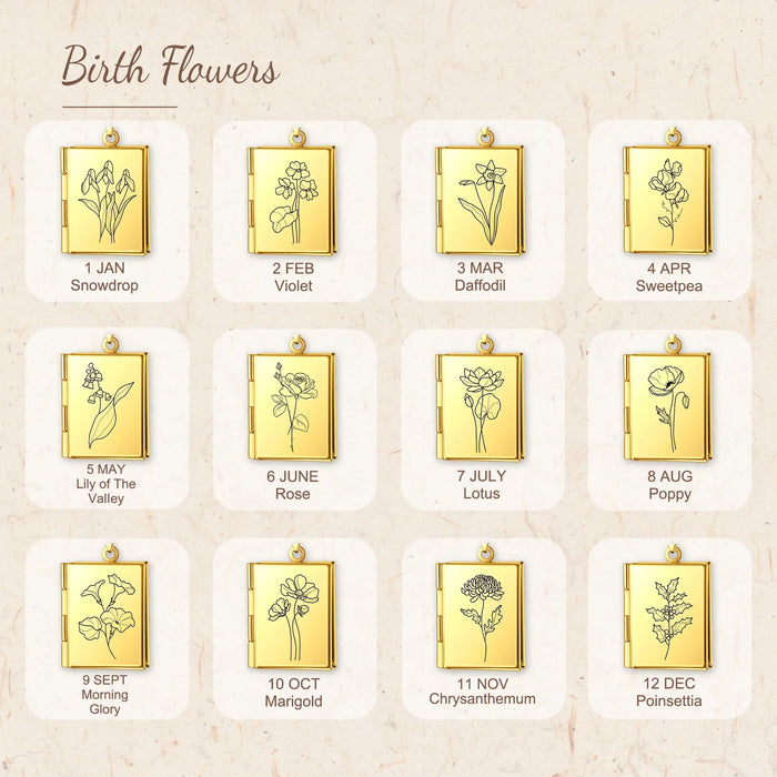 Square Birth Flower Photo Locket Necklace-Jewelry-Anavia-Afterlife Essentials