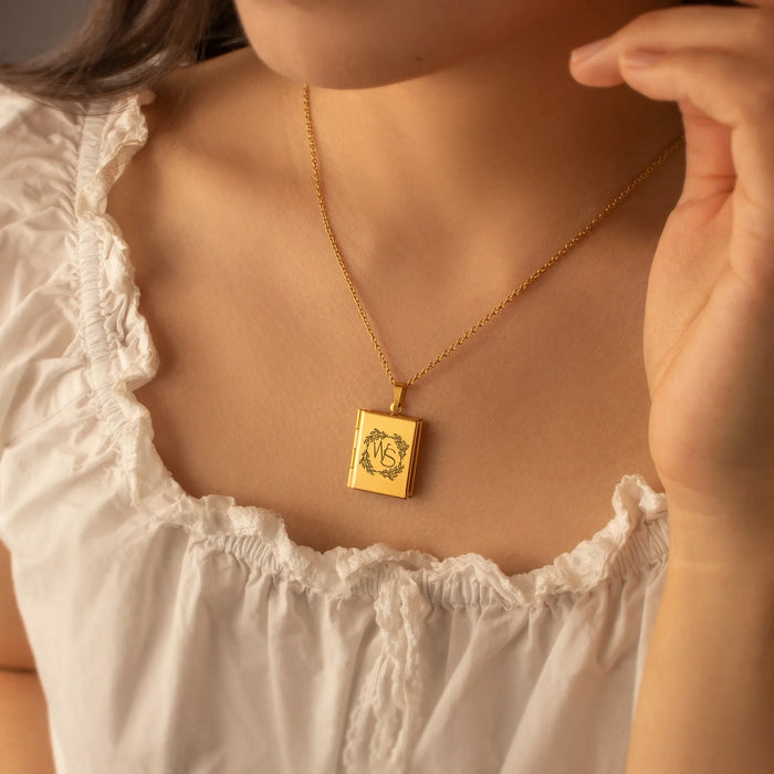 Square Logo Emblem Photo Locket Necklace-Jewelry-Anavia-Afterlife Essentials