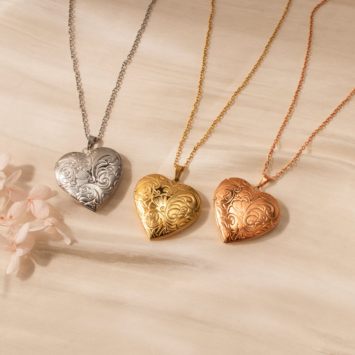 Custom Plant Pattern Photo Heart Locket-Jewelry-Anavia-Afterlife Essentials