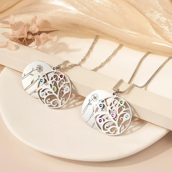 2-4 Flowers Birthstone Tree of Life Necklace-Jewelry-Anavia-Afterlife Essentials