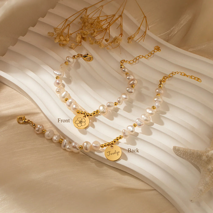 Personalized Birth Flower Charm Pearl Bracelet-Jewelry-Anavia-Afterlife Essentials