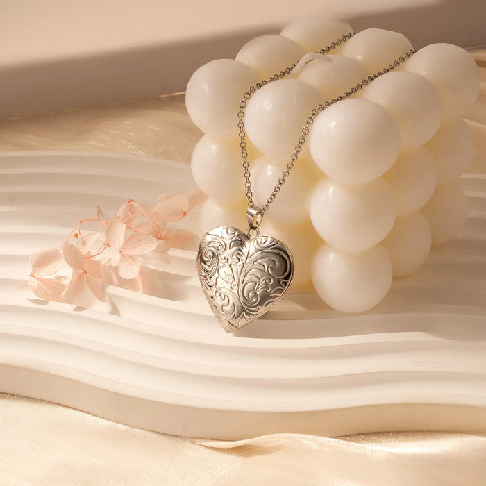 Custom Plant Pattern Photo Heart Locket-Jewelry-Anavia-Afterlife Essentials