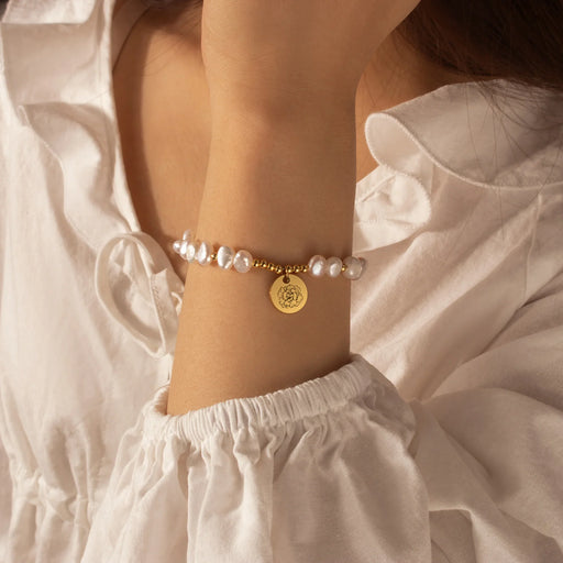 Personalized Birth Flower Charm Pearl Bracelet-Jewelry-Anavia-Afterlife Essentials