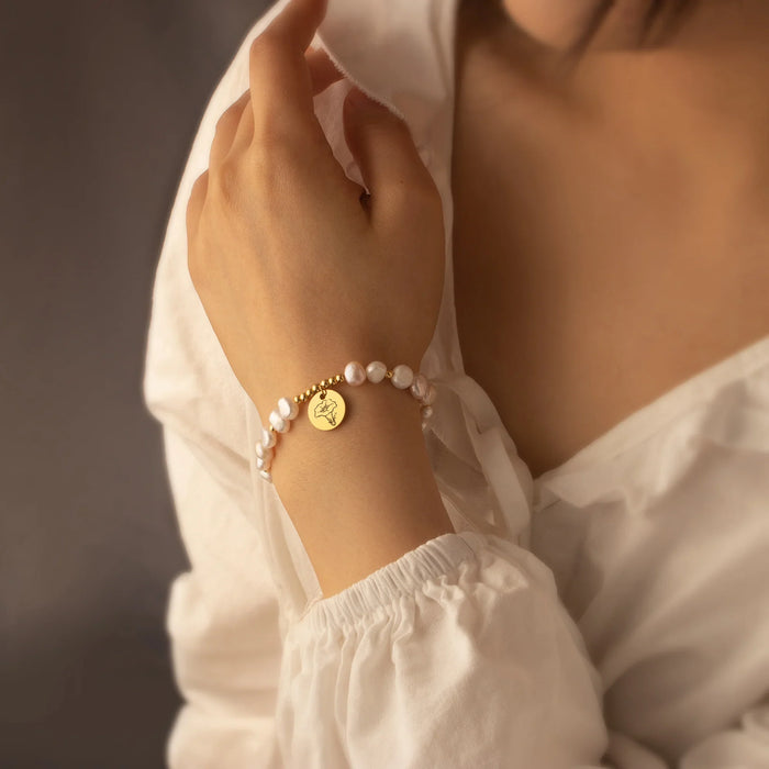 Personalized Birth Flower Charm Pearl Bracelet-Jewelry-Anavia-Afterlife Essentials