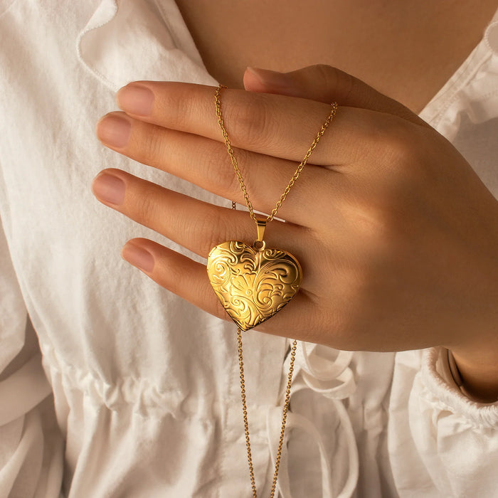 Custom Plant Pattern Photo Heart Locket-Jewelry-Anavia-Afterlife Essentials