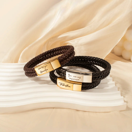 Custom Handwriting Double Strap Leather Bracelet-Jewelry-Anavia-Afterlife Essentials