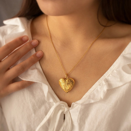 Symmetrical Floral Pattern Photo Heart Locket-Jewelry-Anavia-Afterlife Essentials
