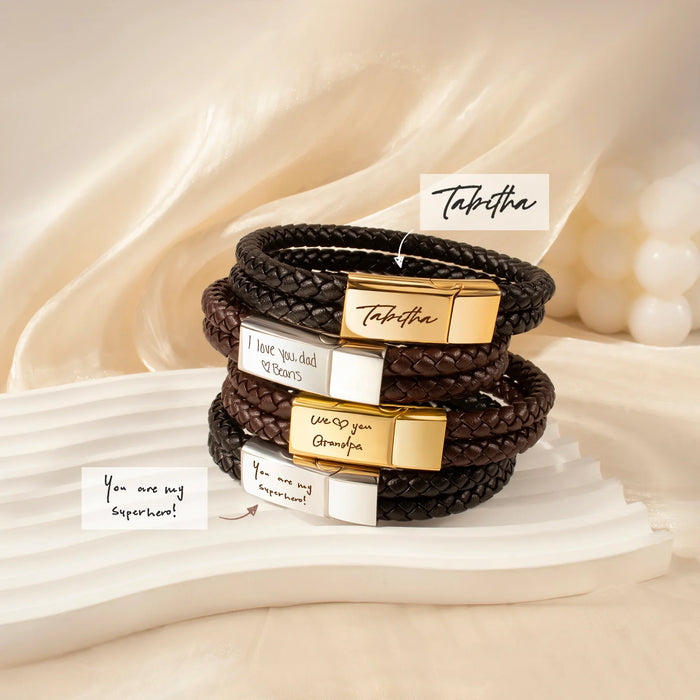 Custom Handwriting Double Strap Leather Bracelet-Jewelry-Anavia-Afterlife Essentials