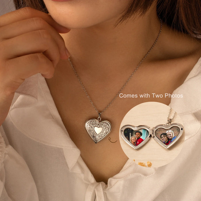 Raised Heart Flower Wreath Photo Heart Locket-Jewelry-Anavia-Afterlife Essentials