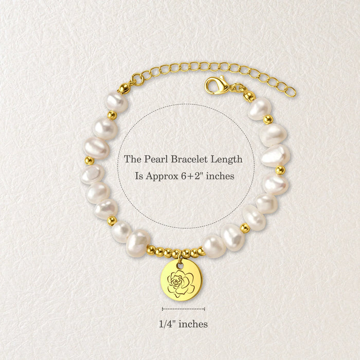 Personalized Birth Flower Charm Pearl Bracelet-Jewelry-Anavia-Afterlife Essentials