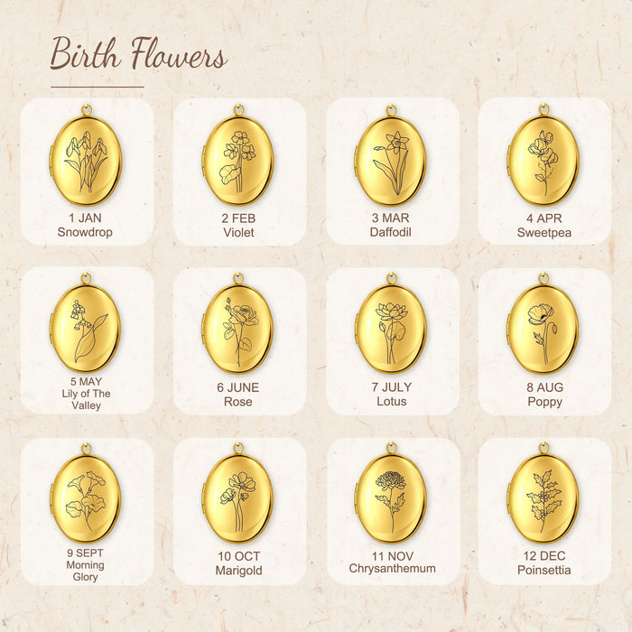 Oval Birth Flower Photo Locket Necklace-Jewelry-Anavia-Afterlife Essentials