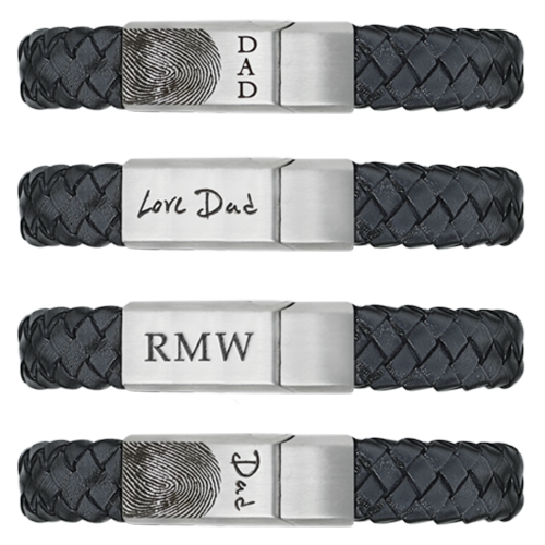 Men's Personalized Keepsake: Leather and Stainless Steel Bracelet