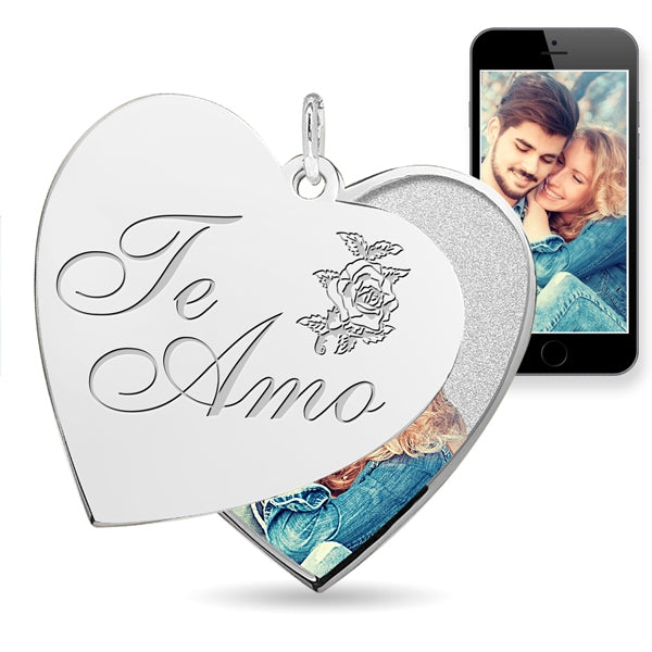 "Te Amo" (I Love You in Spanish) Heart Swivel Photo Pendant Jewelry