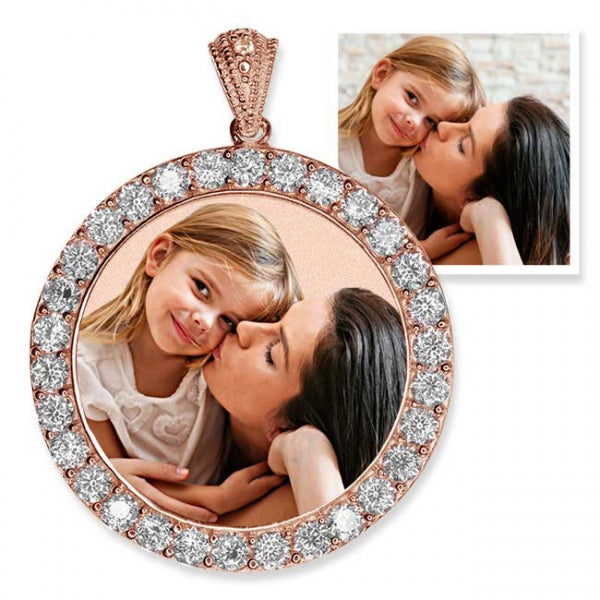 Sterling Silver & CZ Premium Round Photo Pendant Jewelry