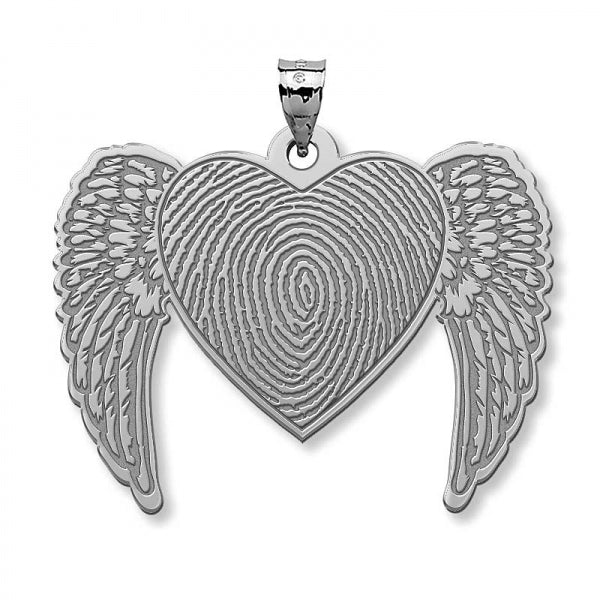 Custom Fingerprint Angel Wing Heart Charm or Pendant Jewelry