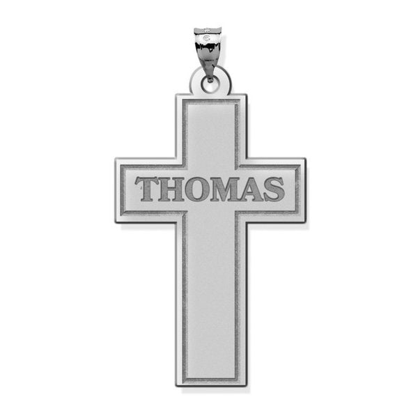 Personalized Cross with "Block Name" Etched Jewelry