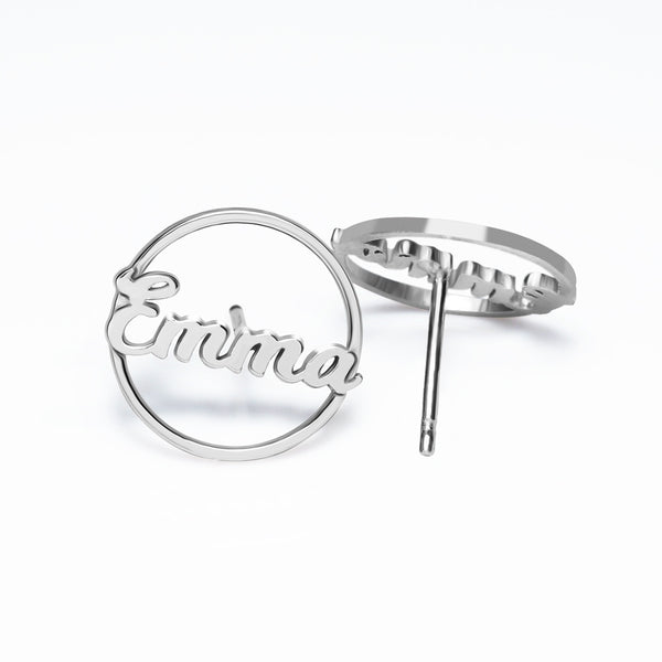 Circle Name Script Earrings Jewelry