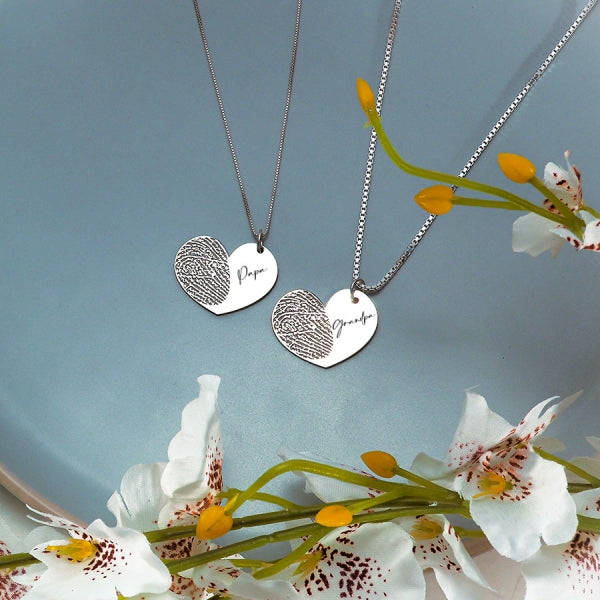 Personalized Fingerprint Dangle Heart Pendant w/ Name Jewelry