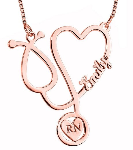 Personalized Nurse Stethoscope Name Necklace with Chain Included Jewelry