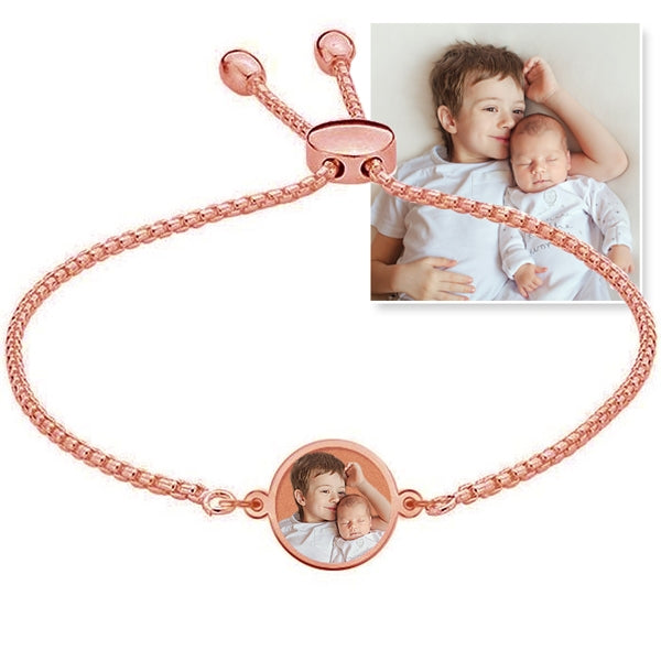 Women's Adjustable Round Photo Engraved Bracelet Jewelry