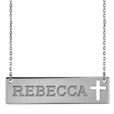 Personalized Name Bar Necklace w/ Cross Design & 18" Chain Jewelry
