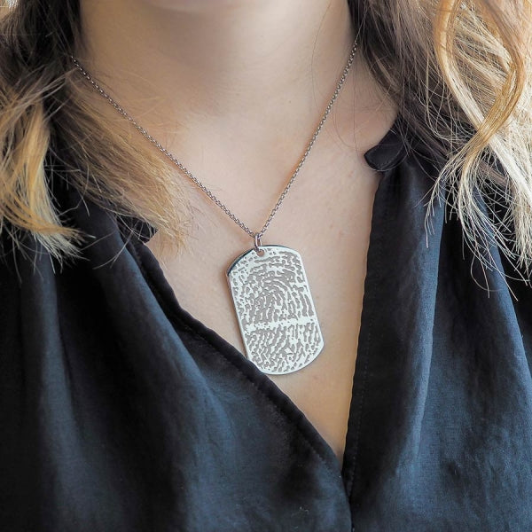 Stainless Steel Custom Fingerprint Dog Tag Pendant with Chain Jewelry