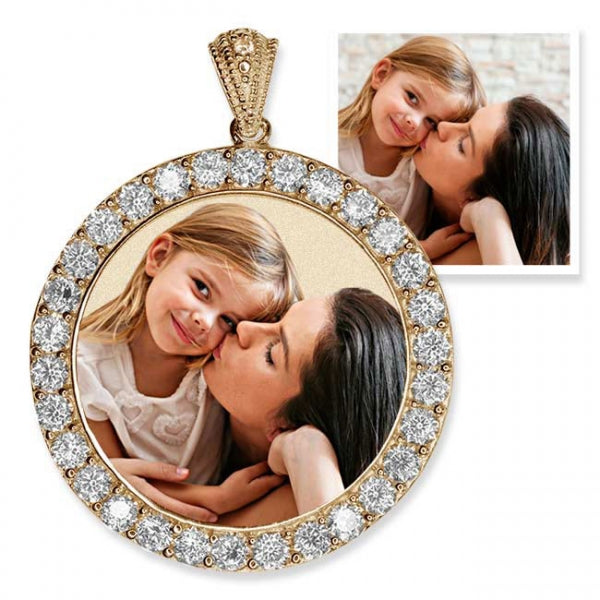 Sterling Silver & CZ Premium Round Photo Pendant Jewelry