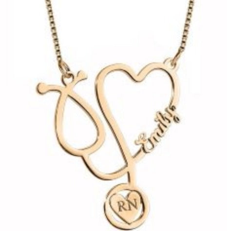 Personalized Nurse Stethoscope Name Necklace with Chain Included Jewelry-Tender Essentials-Photograve