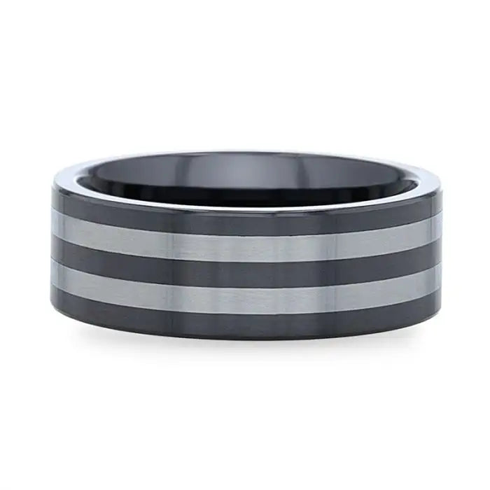 DIPLO Ceramic Ring with Tungsten Inlay With Flat Polished Edges - 8 mm