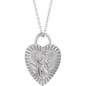 St. Christopher Heart Medal 16-18" Necklace or Pendant R50019