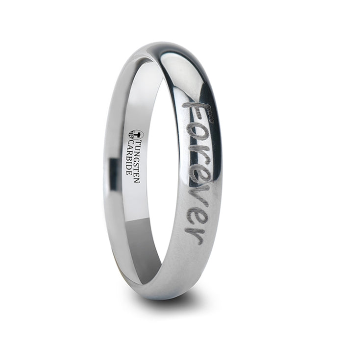 Handwritten Engraved Domed Tungsten Ring Polished - 4mm - 12mm