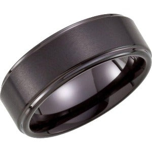 Black PVD Tungsten Ridged Band TAR252B - 8 mm