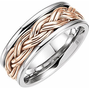 14K White & Rose Woven Band 50742 - 8 mm