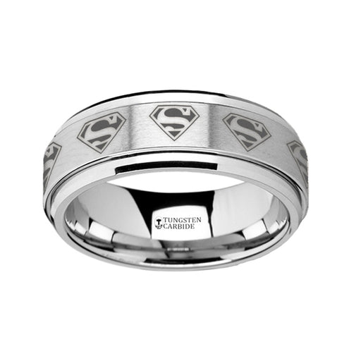 Spinning Superman Logo Engraved Tungsten Carbide Spinner Wedding Band - 8mm