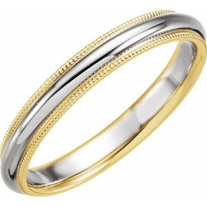 14K Yellow & White Half Round Band with Milgrain 5723 - 3.5 mm