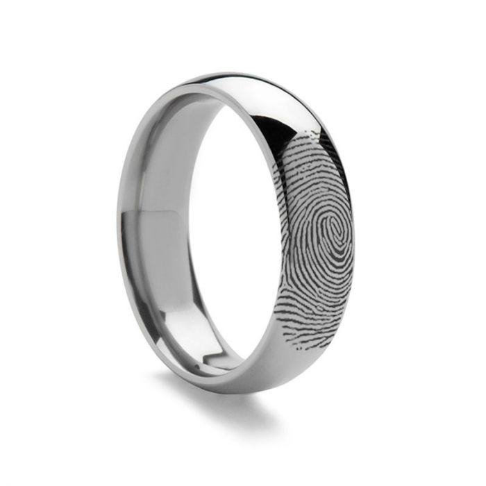 Fingerprint Ring Sterling Silver 925 Engraved Domed Band - 4mm & 8mm
