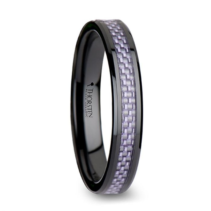 LILAC Beveled Black Ceramic Ring with Purple Carbon Fiber Inlay - 4mm & 6mm