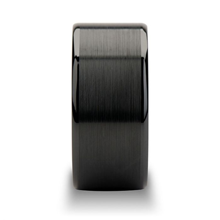 OCTAVIUS Flat Black Ceramic Ring with Brushed Center & Polished Edges - 4 mm - 12 mm