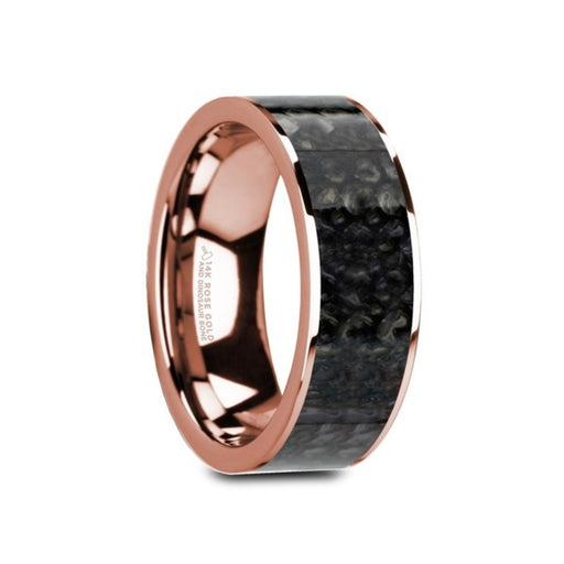 GAMAL Flat 14K Rose Gold with Blue Dinosaur Bone Inlay and Polished Edges - 8mm